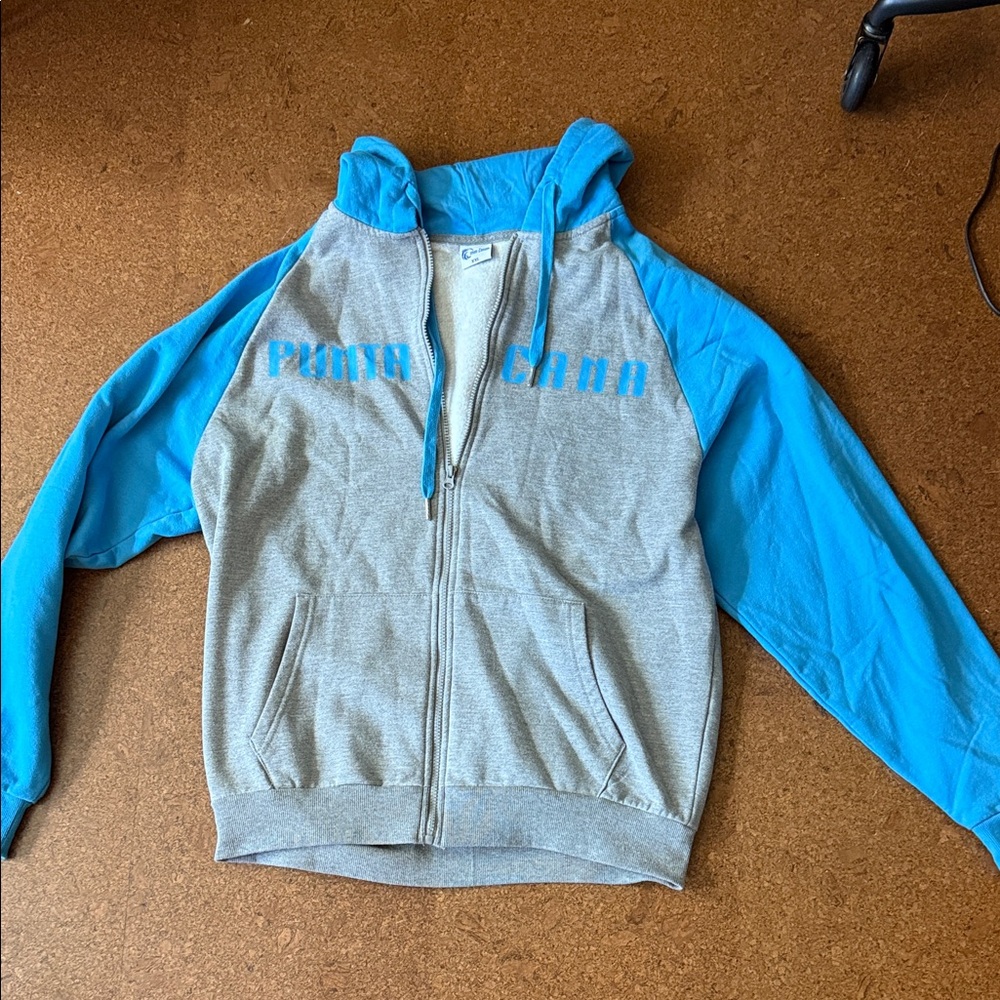 Puma Men's Gray and Blue Zip Up Sweater